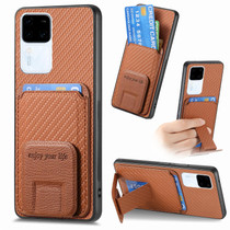 For vivo S18 Pro Carbon Fiber Card Bag Fold Stand Phone Case(Brown)