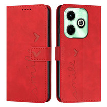 For Infinix Hot 40i Skin Feel Heart Embossed Leather Phone Case with Long Lanyard(Red)