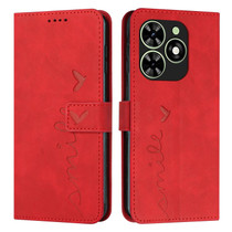 For Infinix Smart 8 Skin Feel Heart Embossed Leather Phone Case with Long Lanyard(Red)