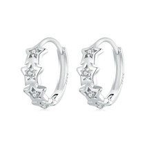 BSE979 S925 Sterling Silver Platinum-Plated Sparkling Five-Pointed Star Women Earrings