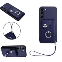 For Samsung Galaxy S23+ 5G Organ Card Bag Ring Holder PU Phone Case with Lanyard(Blue)