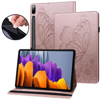 For Samsung Galaxy Tab S9 FE+ / S9+ / S8+ Big Butterfly Embossed Leather Tablet Case(Rose Gold)