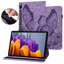 For Samsung Galaxy Tab S9 FE+ / S9+ / S8+ Big Butterfly Embossed Leather Tablet Case(Purple)