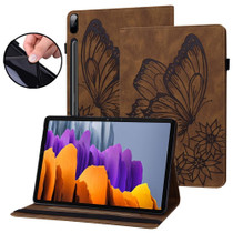 For Samsung Galaxy Tab S9 FE+ / S9+ / S8+ Big Butterfly Embossed Leather Tablet Case(Brown)