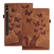 For Samsung Galaxy Tab S9 FE+ / S9+ / S8+ Butterfly Cat Embossing Leather Tablet Case(Brown)