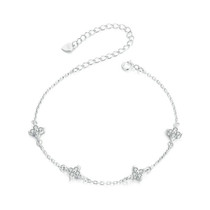 BSB158 S925 Sterling Silver Platinum-Plated Sparkling Small Four-Leaf Clover Women Bracelet