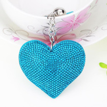 Heart Keychain Leather Tassel Gold Key Holder Metal Crystal Key Chain Keyring Charm Bag Auto Pendant Gift(light blue)