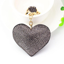 Heart Keychain Leather Tassel Gold Key Holder Metal Crystal Key Chain Keyring Charm Bag Auto Pendant Gift(black gray)