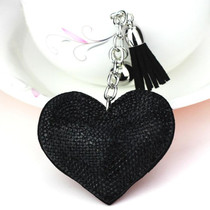 Heart Keychain Leather Tassel Gold Key Holder Metal Crystal Key Chain Keyring Charm Bag Auto Pendant Gift(black)