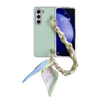 For Samsung Galaxy Z Fold4 5G Metal Patent Leather Phone Case with Scarf Bracelet(Green)