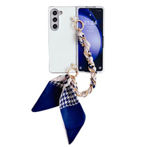 For Samsung Galaxy Z Fold4 5G Metal Patent Leather Phone Case with Scarf Bracelet(White)