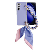 For Samsung Galaxy Z Fold5 5G Metal Patent Leather Phone Case with Scarf Bracelet(Purple)