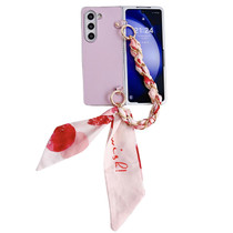 For Samsung Galaxy Z Fold5 5G Metal Patent Leather Phone Case with Scarf Bracelet(Pink)