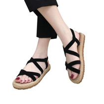 Women Flat With Open Toe Sandals Bohemian Slippers, Shoe Size:37(Black)