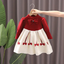 Girls Sweater Dress Bubble Sleeve Knitted Princess Dress  110cm(Wine Red)