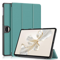 For Honor Pad 9 Custer Pure Color 3-Fold Leather Tablet Case(Deep Green)