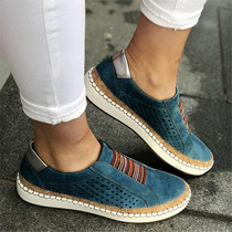 Women Breathable Hollow Out Female Casual Flats Shoes, Size:42(Blue)