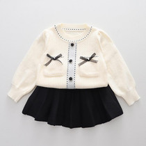 Girls Sweater+ Dress Kit Small Incense Wind Knitted Sweet Princess Outfits, Size: 100cm(Beige)