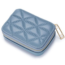 Genuine Leather Diamond Portable Mini Lipstick Cosmetic Bag with Mirror Coin Purse Earphone Bag(Blue)