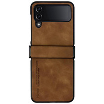 For Samsung Galaxy Z Flip4 i.Crystal Lambskin Three-piece Folding Phone Case(Brown)