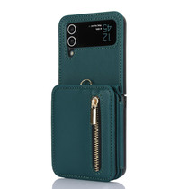 For Samsung Galaxy Z Flip4 Zipper Card Slots Folding RFID Phone Case with Long Lanyard(Green)