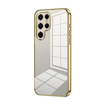 For Samsung Galaxy S22 Ultra 5G Transparent Plating Fine Hole Phone Case(Gold)