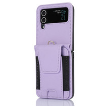For Samsung Galaxy Z Flip4 Card Slots Folding Phone Case with Long Lanyard(Light Purple)