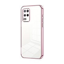 For Realme 8 5G Transparent Plating Fine Hole Phone Case(Pink)