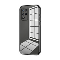 For Realme 8 5G Transparent Plating Fine Hole Phone Case(Black)
