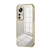 For Xiaomi 12T Pro Transparent Plating Fine Hole Phone Case(Gold)