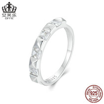 S925 Sterling Silver Platinum Plated Sparkling Simple Rivet Ring, Size: No.7(BSR530)