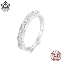 S925 Sterling Silver Platinum Plated Sparkling Simple Rivet Ring, Size: No.8(BSR530)