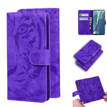 For Samsung Galaxy Note 20 Tiger Embossing Pattern Horizontal Flip Leather Case with Holder & Card Slots & Wallet(Purple)
