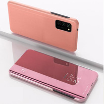 For Samsung Galaxy S20 FE 5G Plated Mirror Horizontal Flip Leather Case with Holder(Rose Gold)