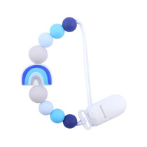 Baby Anti-drop Chain Pacifier Clips Silicone Rainbow Beads Dummy Holder Nipple Clip(Blue)