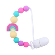 Baby Anti-drop Chain Pacifier Clips Silicone Rainbow Beads Dummy Holder Nipple Clip(Purple)