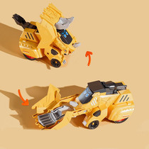 2 In 1 Dinosaur Transforming Engineering Car Inertial Automatic Crash Toy, Color: Forklift-Triceratops Yellow