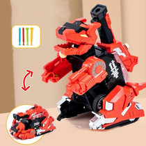 2 In 1 Dinosaur Transforming Engineering Car Inertial Automatic Crash Toy, Color: Tank-T-Rex Red