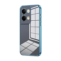 For OPPO Reno9 / Reno9 Pro Transparent Plating Fine Hole Phone Case(Blue)