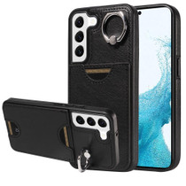 For Samsung Galaxy S22 5G Calf Texture Card Slot Ring Holder Phone Case(Black)