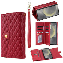 For Samsung Galaxy S23 FE 5G Zipper Multi-Card Wallet Rhombic Leather Phone Case(Red)