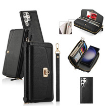 For Samsung Galaxy S23 Ultra 5G Crossbody Multi-functional Zipper Wallet Litchi Leather Phone Case(Black)