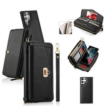 For Samsung Galaxy S22+ 5G Crossbody Multi-functional Zipper Wallet Litchi Leather Phone Case(Black)