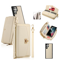For Samsung Galaxy S22+ 5G Crossbody Multi-functional Zipper Wallet Litchi Leather Phone Case(Beige)