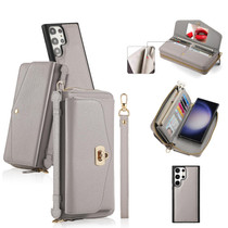 For Samsung Galaxy S23 5G Crossbody Multi-functional Zipper Wallet Litchi Leather Phone Case(Grey)