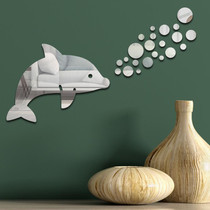 22pcs /Set Acrylic Dolphin Spitting Bubbles Mirror Wall Sticker Home Decoration Soft Mirror(Silver)