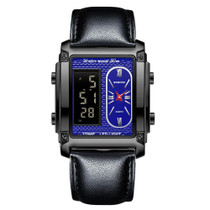 BINBOND B2311 30m Waterproof Men LED Luminous Multifunctional Quartz Watch, Color: Leather-Black Steel-Blue