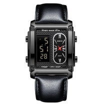 BINBOND B2311 30m Waterproof Men LED Luminous Multifunctional Quartz Watch, Color: Leather-Black Steel-Black