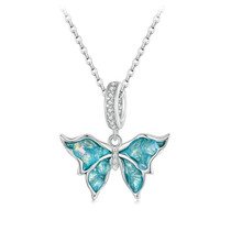 S925 Sterling Silver Platinum Plated Butterfly DIY Pendant Beads(BSC982)