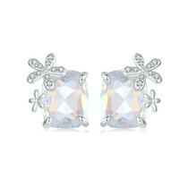 S925 Sterling Silver Platinum-plated Dream Flower Large Main Stone Earrings(SCE1724)